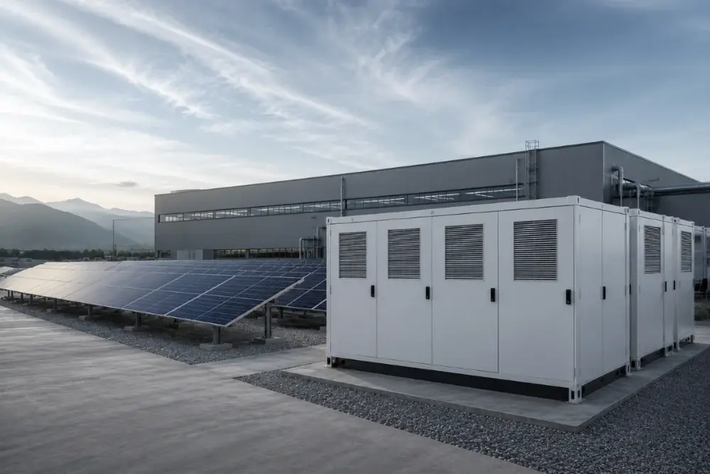 Planta solar con gabinetes BESS de CERTA Electric en sitio