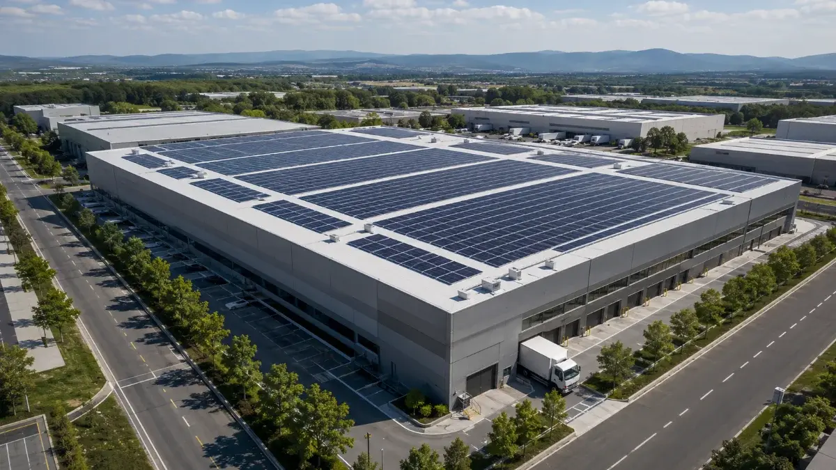 Vista panorámica de un campo de paneles solares de CERTA Electric