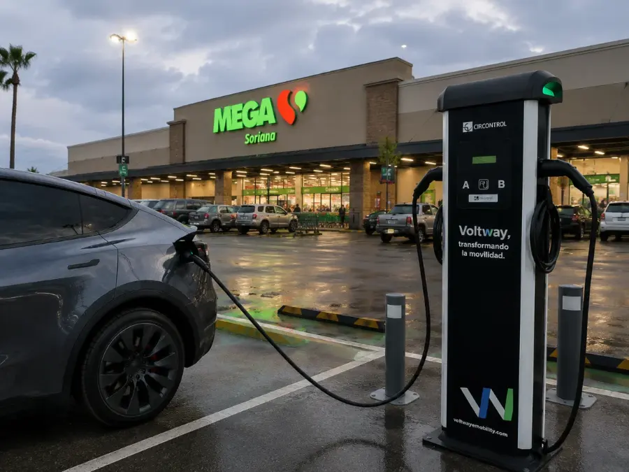 Cargadores para vehículos eléctricos en estacionamiento de plaza comercial