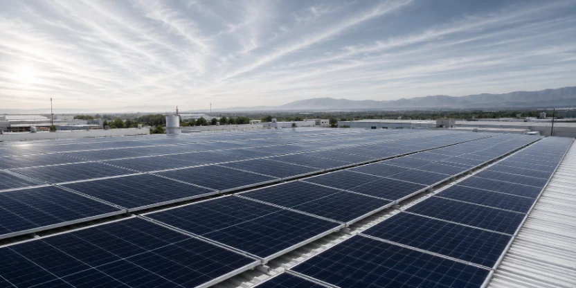 Paneles solares sobre techo de nave industrial